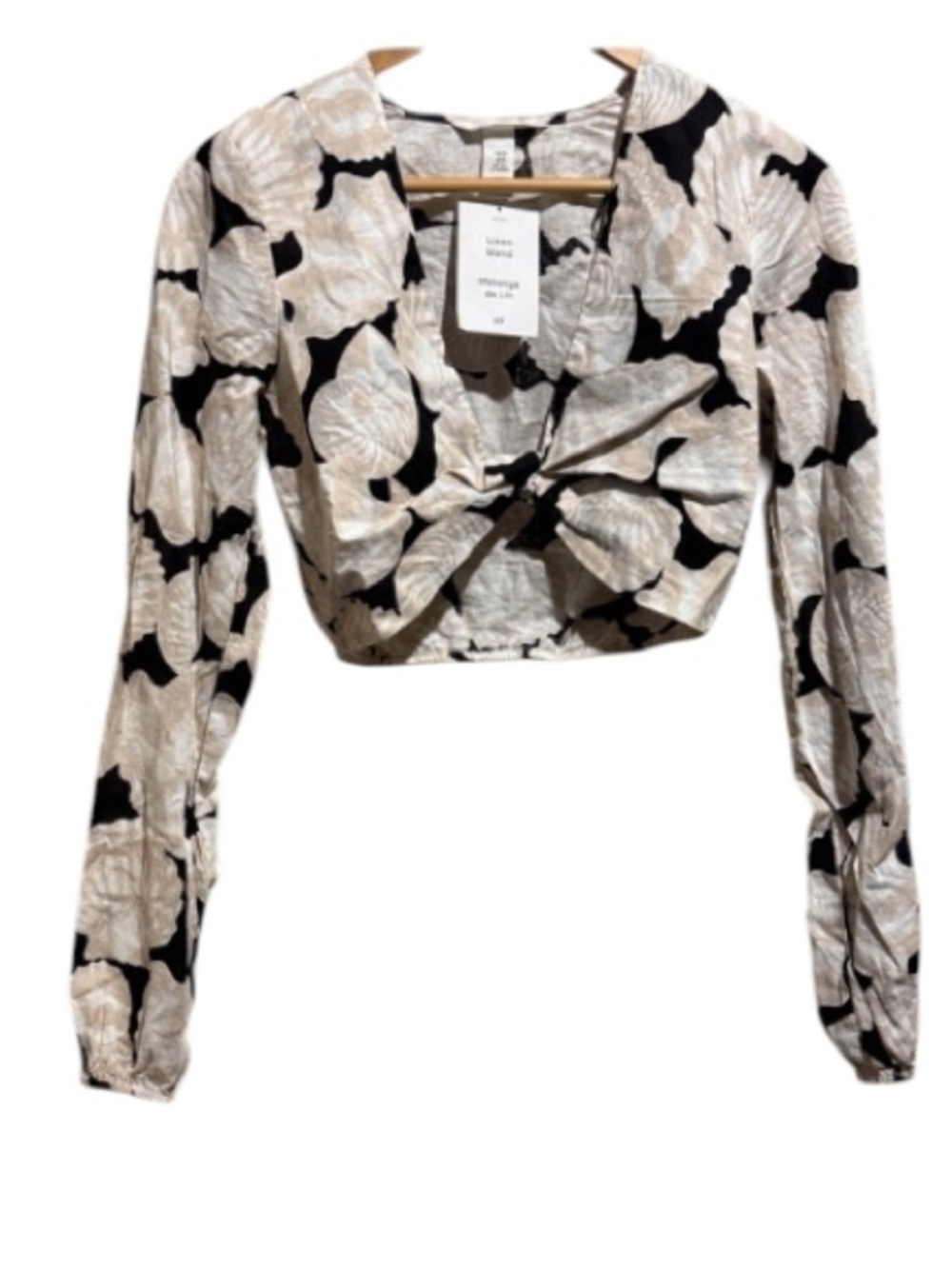 H&M linen blend XS NEW Floral Print Long Sleeve Top cropped long sleeve